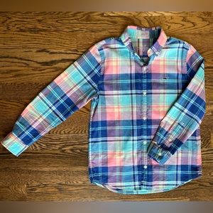 Vineyard Vines Boys' Bimini Island Madras Whale Button-Down Shirt Sz 7
